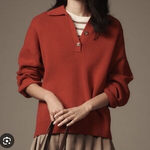 REFORMATION BROOKLYN POLO SWEATER RUST